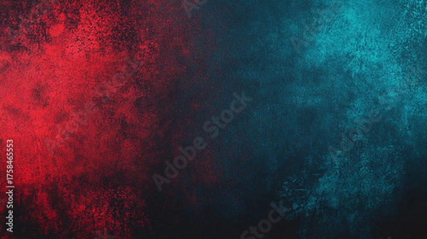 Fototapeta Abstract black gradient background blending red, teal, and blue tones with subtle grain and noise texture. Modern grunge aesthetic perfect for web headers, posters, digital banners, and creative desig