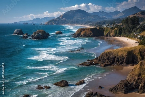 Obraz Ecola State Park - Pristine Beach Landscape with Whimsical Rocks and Pacific Ocean View