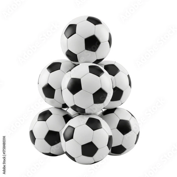 Fototapeta Stack of Soccer Balls isolated on a transparent background