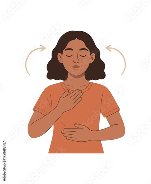 Fototapeta mindful breathing mindfulness flat vector illustration style isolated on white background