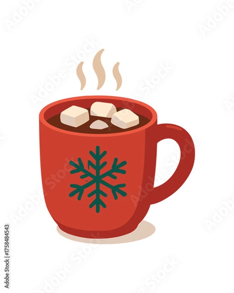 Fototapeta hot cocoa mug holiday flat vector illustration style isolated on white background