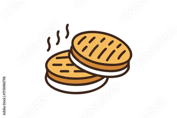 Fototapeta A stack of two golden brown cookies with steam rising above them