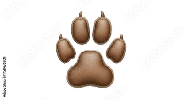 Fototapeta Isolated brown furry paw print, a graphic element for animal lover content and wildlife projects