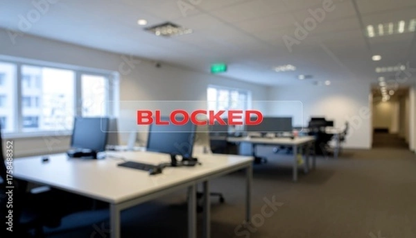 Obraz Firewall interface with glowing red warning blocked symbol