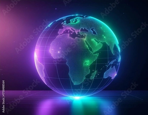Obraz Digital holographic globe with AI network connections