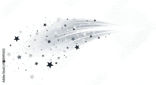 Fototapeta Abstract monochrome illustration of a shooting star with a sparkling glitter trail on a white background.