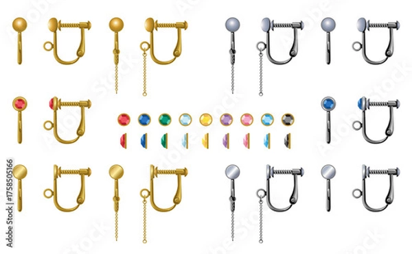 Fototapeta ねじ式イヤリング ゴールド＆シルバー｜ジュエリー付きアクセサリーパーツ