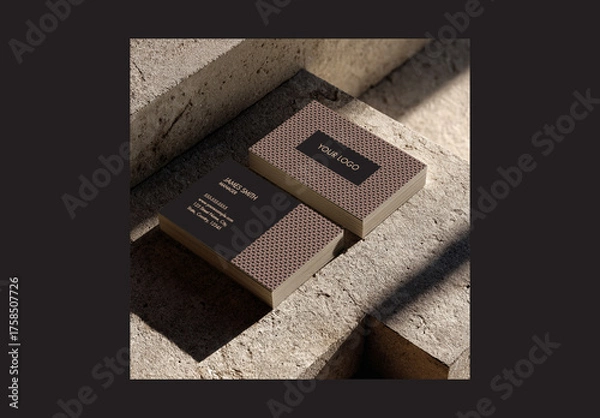 Fototapeta Stack of Editable Business Cards Mockup on Concrete Background.