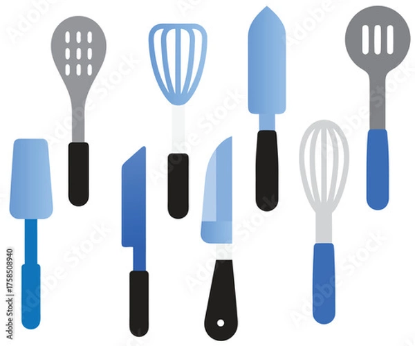 Obraz Kitchen tools black isolated vector icons.