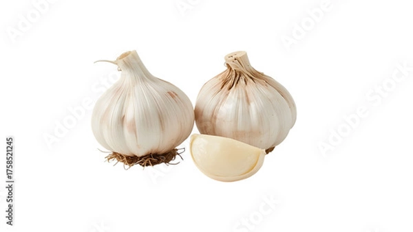 Fototapeta Garlic Still Life: A close-up studio shot of three garlic cloves, each meticulously detailed to capture the essence of this potent herb.