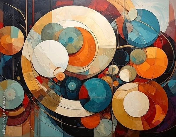 Fototapeta Abstract geometric composition using circles and diverse color patterns