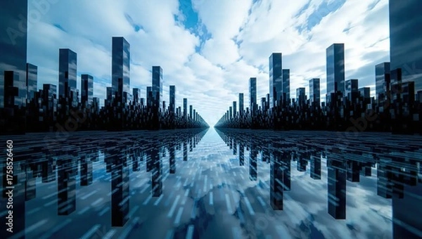 Fototapeta Futuristic Cityscape Reflection - A Glimpse into Tomorrows Urban Landscape.