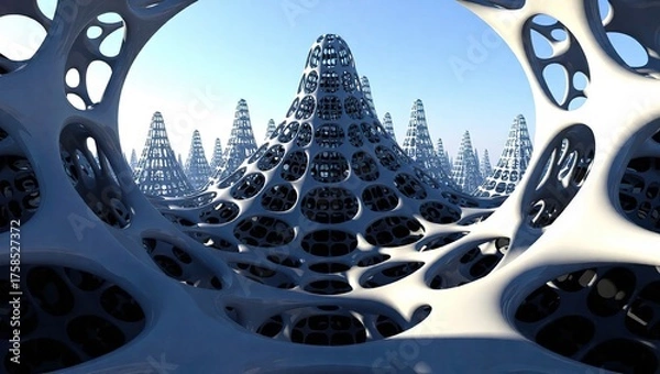 Fototapeta Futuristic Cityscape with Organic Architecture and Alien Structures.