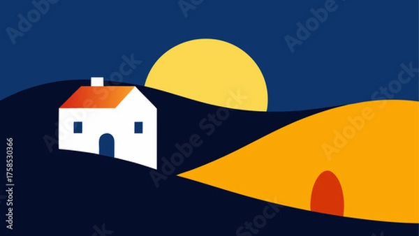 Fototapeta House under the moon in the night scene