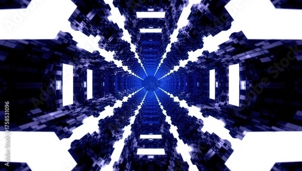 Fototapeta Futuristic Tunnel with Glowing Lights and Geometric Patterns.