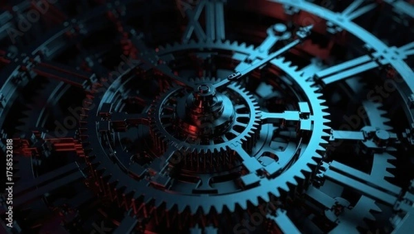 Fototapeta Intricate Clockwork - A Study in Time and Mechanical Precision.