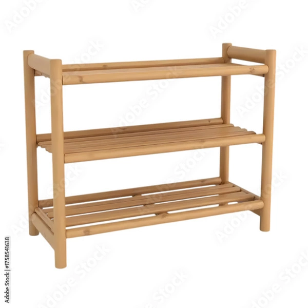 Fototapeta Empty wooden bamboo shoe rack with a compact design isolated on transparent background