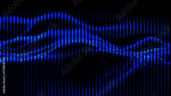 Fototapeta Abstract blue light pattern with vertical lines and wavy shapes in a dark environment background 3d illustration, 3d abstract background