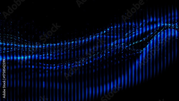 Fototapeta Abstract blue light pattern with vertical lines and scattered particles on a dark background design 3d illustration, 3d abstract background