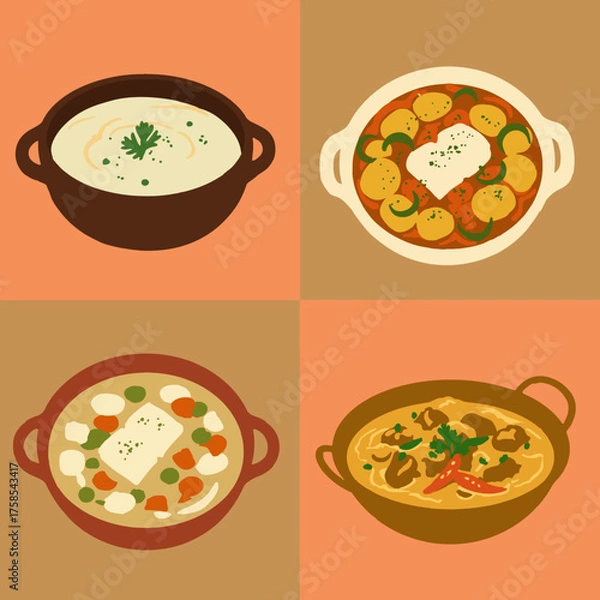 Fototapeta set illustration vector graphic of fish soup