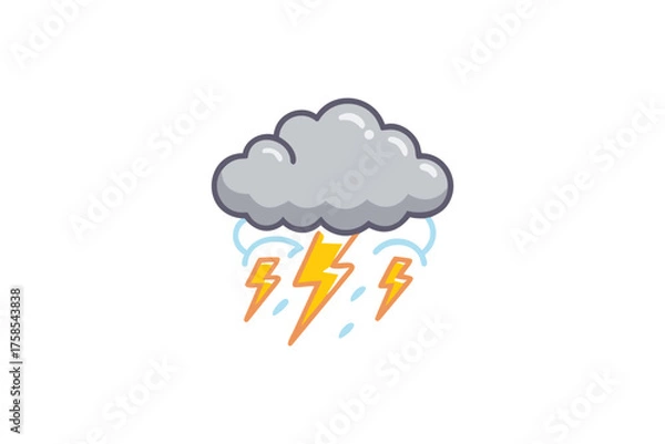 Fototapeta A dark rain cloud with bright yellow lightning bolts striking down