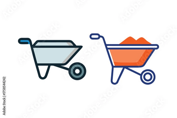 Fototapeta Two wheelbarrows one empty and one filled with orange material