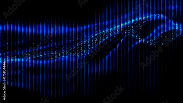 Fototapeta Abstract blue light pattern with vertical lines and particle stream on dark background design effect 3d illustration, 3d abstract background