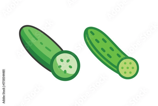 Fototapeta Two green cucumbers one sliced displaying fresh produce and vibrant color