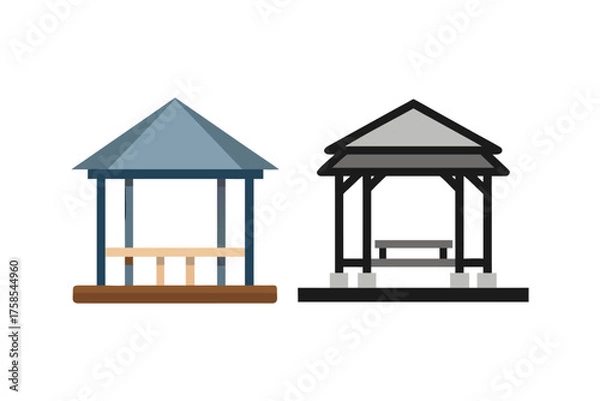 Fototapeta Two simple gazebo illustrations with differing color schemes are displayed