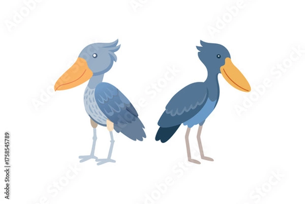 Fototapeta Two stylized shoebill storks are depicted facing opposite directions