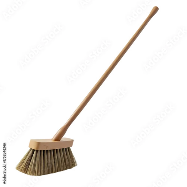 Fototapeta Long-handled street brush with robust bristles isolated on transparent background