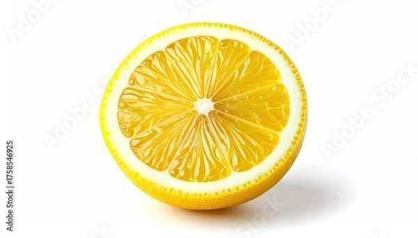 Fototapeta Half Sliced Fresh Yellow Lemon Fruit With Visible Juice Sacs and Texture Isolated on White Studio Background