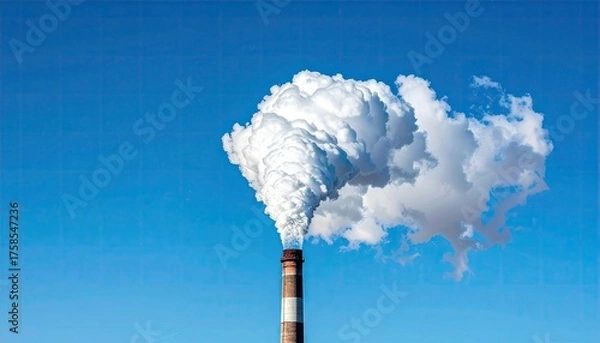 Fototapeta Industrial Chimney Emitting White Smoke Against Clear Blue Sky Industrial Pollution Concept