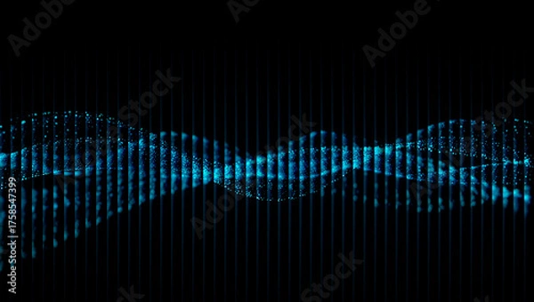 Fototapeta Abstract blue wave pattern with vertical lines on a black background for a modern design element 3d illustration, 3d abstract background