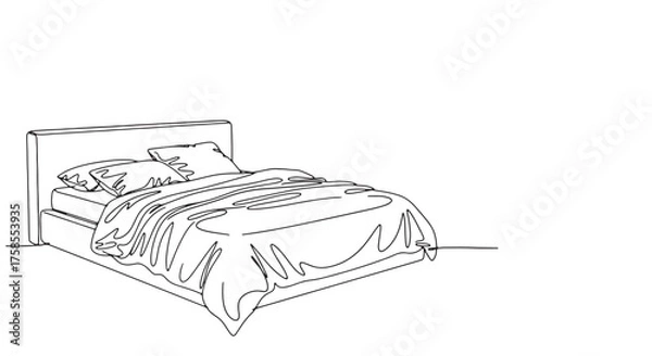 Obraz Continuous line drawing of a bed minimalist vector illustration for interior design isolated on whit