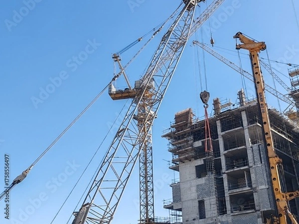 Obraz Drilling machine and a piling machine are installed on the construction site for ground drilling and hole excavation.
These earth drilling and piling machine operate for underground Pillars foundation