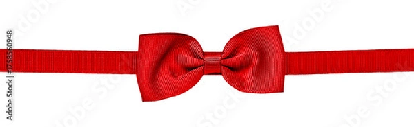 Obraz Bright red fabric bow centered on a horizontal ribbon strip, isolated on a transparent background. Perfect design element for Christmas, gifts, or elegant formal packaging