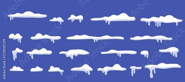 Fototapeta Vector cartoon illustration of snow caps and snowdrifts in various shapes and sizes