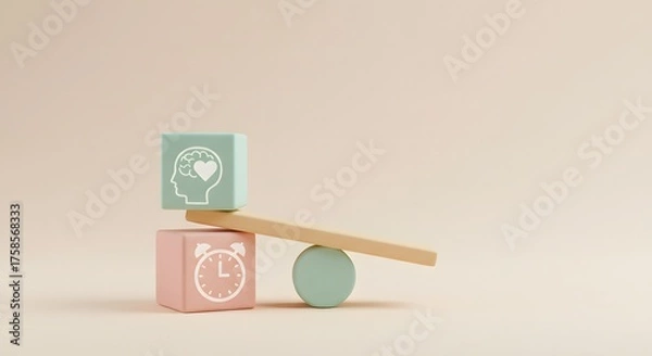 Fototapeta Balancing Time and Mental Wellness A Conceptual Illustration for Well-being and Productivity