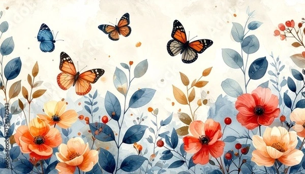 Obraz butterflies and flowers
