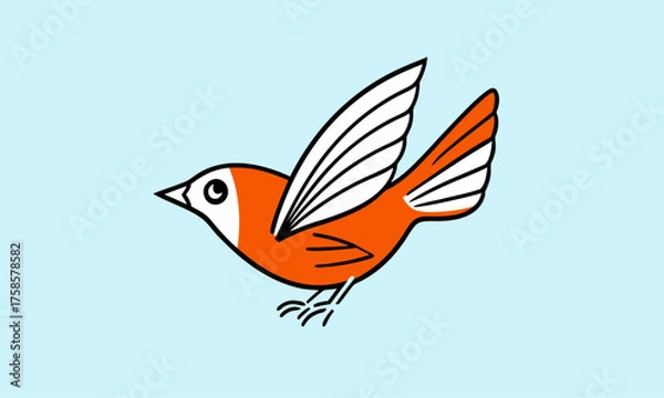 Fototapeta Charming Cartoon Bird Illustration in Flight with Stylized Wings