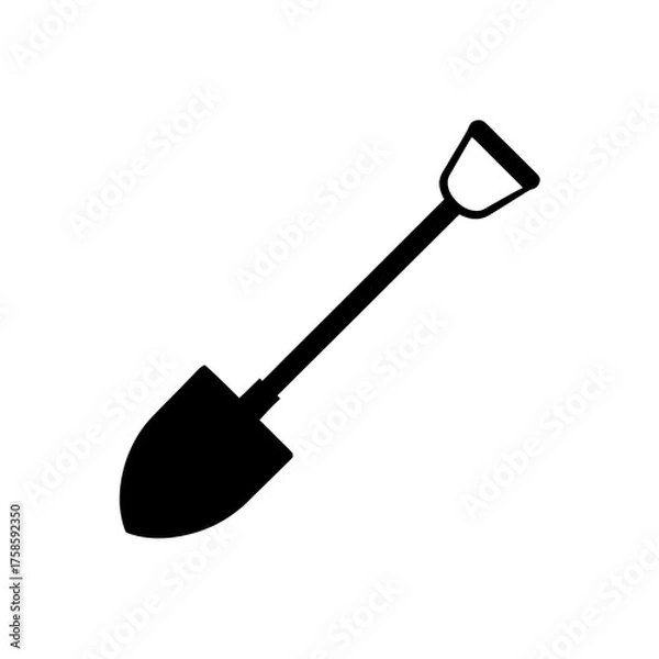 Fototapeta Illustration of a simple black shovel on transparent background silhouette