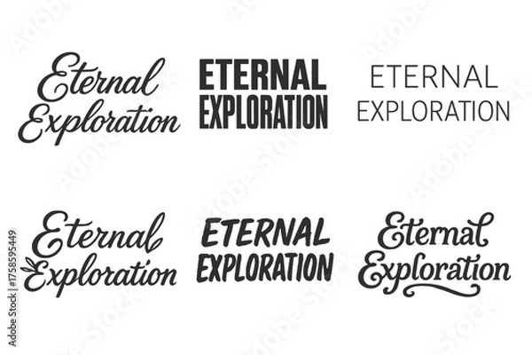 Fototapeta Harmonious Lettering Grid. Eternal exploration. Set lettering. harmonious lettering variations of the same emblematic concept (Elegant script with flowing