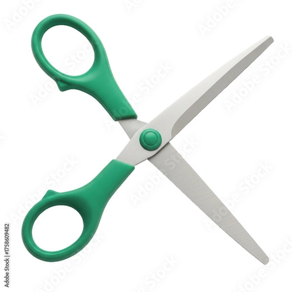Obraz Green handled scissors with sharp blades for cutting various materials.