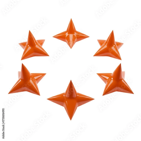 Obraz Six vibrant orange star-shaped objects arranged in a circular pattern.
