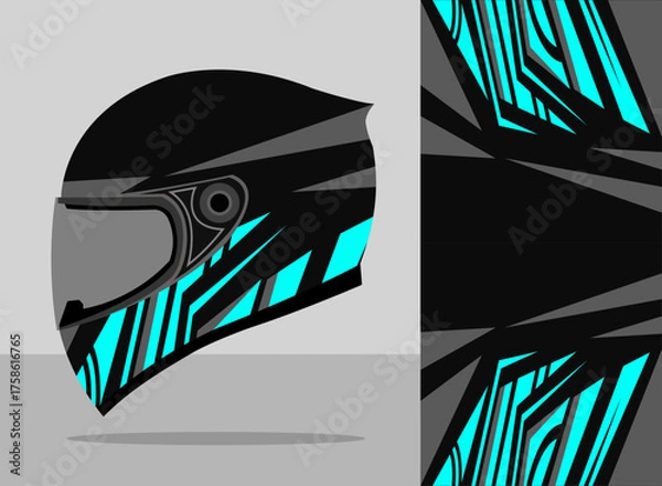 Obraz helmet wrap design with black and blue color theme