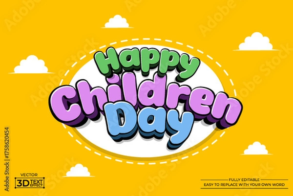 Obraz Editable 3D text effect Happy Children day template style