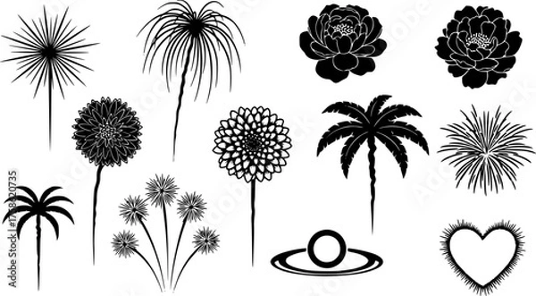 Fototapeta High-Resolution Fireworks Burst Black Silhouette Vector Set: Minimal Node Design for Animated Countdown Overlays and Large-Scale NYE Print Graphics.