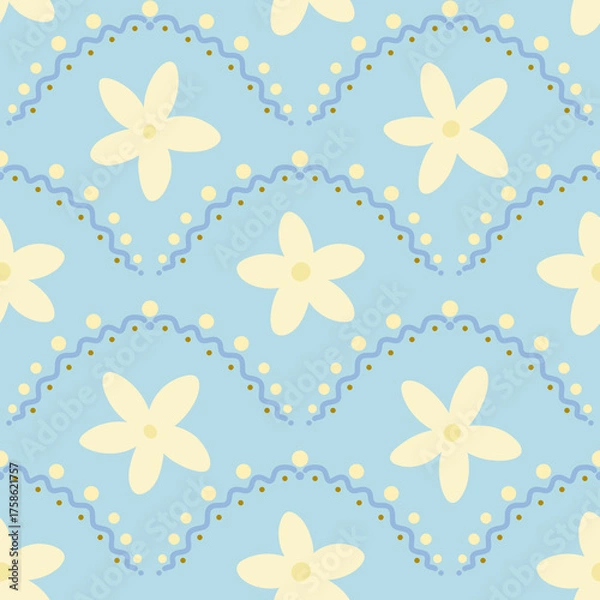 Fototapeta Seamless floral pattern with yellow flowers on blue background