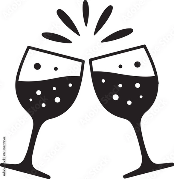 Fototapeta Two champagne glasses clinking together for a new year's celebration toast with bubbly.